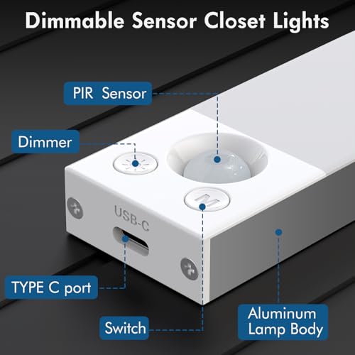 Image of Under Cabinet Lights 14.5 Inch,Under Cabinet Lighting 63LEDS 2500mAh,Motion Sensor Light Indoor Rechargeable Battery Operated,Dimmable Under Counter Lights for Kitchen,Drawers,Wardrobe,Stair Bedroom