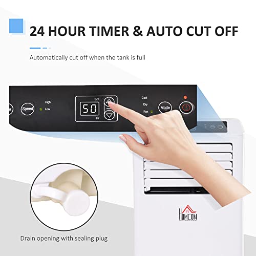Homcom 10000 Btu Mobile Portable Air Conditioner With Cooling, Dehumidifier, And Ventilating With Remote Control, 2 Speed Fans, 24-Hour Timer For Bedroom, Living Room, Home Office, White #TOP5