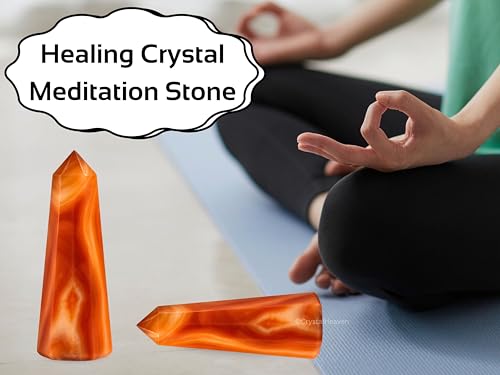 Image of Crystal Heaven Certified Carnelian Onyx Crystal Tower Obelisk Point for Chakra, Healing and Balancing - AAA Grade Original Certified Gemstone Agate for Reiki Meditation Yoga Spiritual (3-4 Inches)