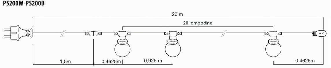 Velamp Cordoniera 20 portalampada E27. Catena luci da Giardino. per Interno ed Esterno. Lunghezza: 20m. Prolungabile, appendibile, Nero