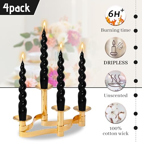 Image of Short Taper Candles Black Spiral Candle Sticks Smokeless 7.5 Inch Unscented Twisted Candle Handmade Tapered Candles 4PCS for House Warming Gift Romantic Dinner Decor