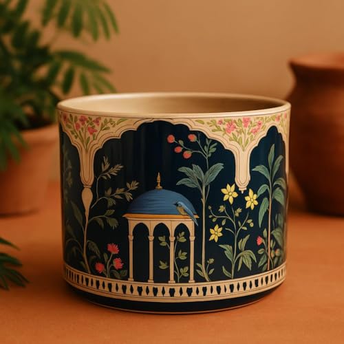 Image of Terracotta Planter - Premium Glass Coated Peacock Design Planters for Home Decor | Artistic Flower Pots for Garden & Indoor Plant Pot (Beige, Medium)