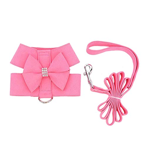 POPETPOP Bling Dog Harness and Leash Set-Rhinestone Dog Harness Bow Girls Soft Suede Leather for Pet Puppy Doggie Cat… - Image 3