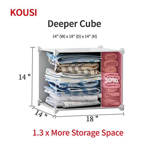 KOUSI Large Cube Storage - 14\"x18\" Depth Cube (20 Cubes) Organizer Shelves Clothes Dresser Closet Storage Organizer Cabinet Shelving Bookshelf Toy Organizer, White