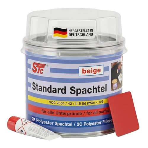 STC 2K Spachtelmasse Polyester Füllspachtel in beige für Auto Karosserie inkl. Härter & Spachtelblatt vielseitiger Feinspachtel Kfz für Reparatur Glätten & Ausgleichen von Oberflächen 0.25 kg