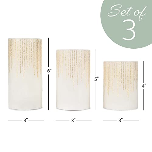 Image of Elanze Designs Raindrop Gold Tone Glitter 6 inch Wax LED Flameless Pillar Candles Set of 3
