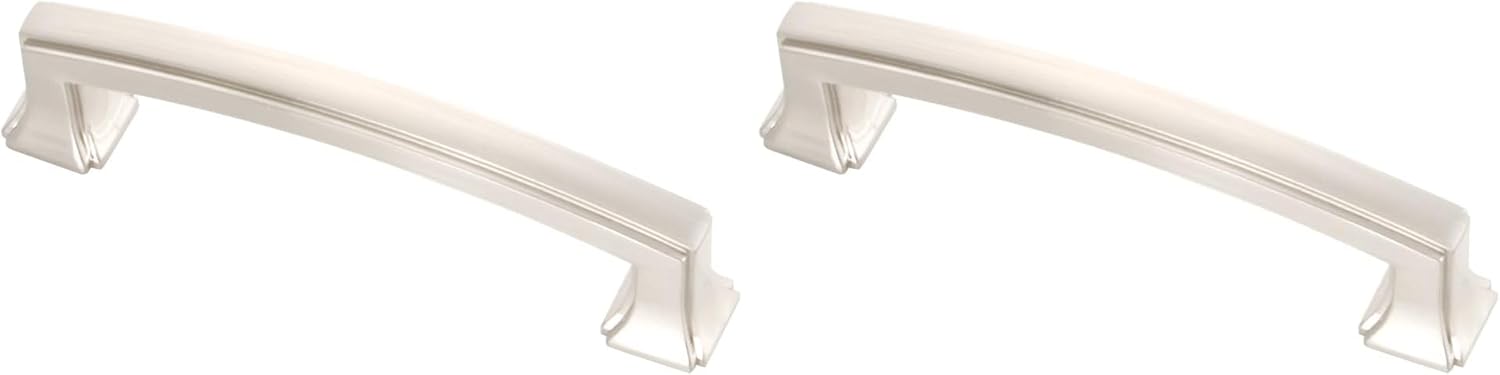 Hickory Hardware 1 Pack Solid Core Kitchen Cabinet Pulls, Luxury Cabinet Handles, Hardware for Doors & Dresser Drawers, 3-3/4 Inch (96mm) Hole Center, Satin Nickel, Bridges Collection