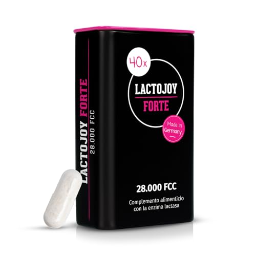LactoJoy FORTE 28.000 FCC – Cápsulas Lactasa con Efecto Depósito 6h – 40 Cápsulas Veganas – Intolerancia a la Lactosa – Sin Aditivos ni Gluten – FABRICADO EN ALEMANIA – Enzimas Digestivas