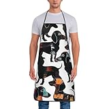 JKSEEPYN Kochschürze mit Elefantenaufdruck, für Männer und Frauen, wasserdichte Schürze für Küche, Kochen, Backen, Gartenarbeit, Restaurant, Grill, Kaffeehaus, Dackel-Hund, Schwarz, One size