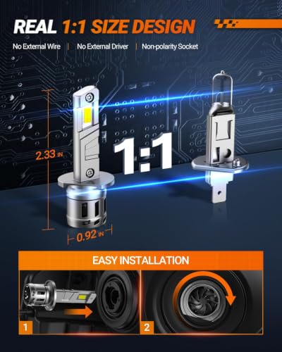 Image of SEALIGHT H1 LED Bulbs, 40000LM 6500K H1 Fog Bulbs with Cooling Fan, 1:1 Mini Size for Powersports ATV /UTV, 60000+ Hours Lifspan, Plug-N-Play, Pack of 2