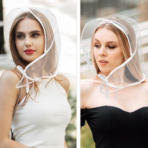 FdcLixuvol 6 Stück Regenhaube Transparent Wasserdicht Regenschal Regenhaube Kopf mit Sonnenschutz Kunststoff Herren Damen Regenmantel Regenkapuze Regenschutz Überkopf