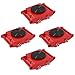 4pc Heavy Duty Machine Dolly Skate, Machinery Roller Mover with Steering Handle, 6t 13200lbs Machine Moving Skates Industrial Machinery Mover Rotating Roller (Red)