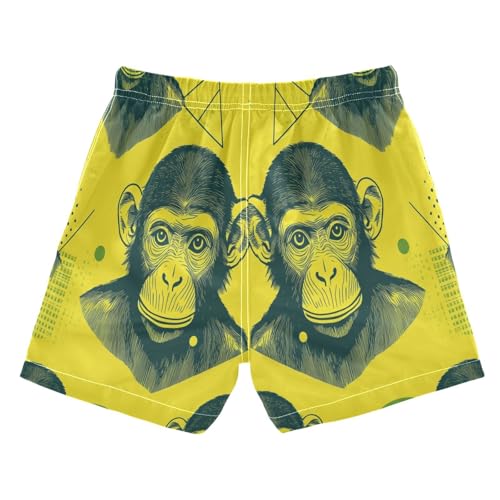 Boys Beach Board Shorts Monkey Vintage Yellow Swim Trunk Teen Swimwear2