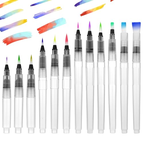 YQQYG Juego de 12 pinceles de agua, recargables para acuarela, pinceles de acuarela para pintar, diferentes puntas, pinceles de agua para artistas, niños, adultos, acuarelas, caligrafía