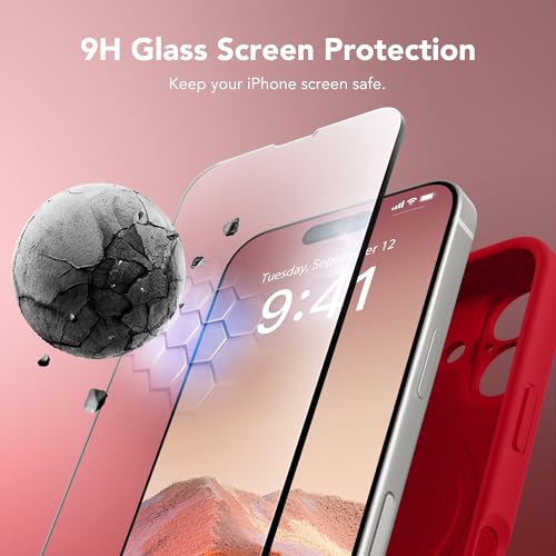 Image of Magnetic for iPhone 16 Plus Case, Compatible with MagSafe, [Full Camera Protection][Screen Protector] Silicone Shockproof Protective Phone Case for iPhone 16 Plus 6.7 inch, Red