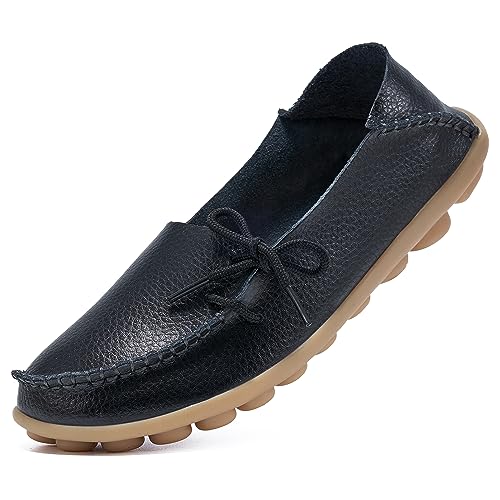 DUOYANGJIASHA Loafers for Womens Casual Shoes Slip on Dress Women Comfortable Leather Driving Shoes Outdoor Walking Flats Black