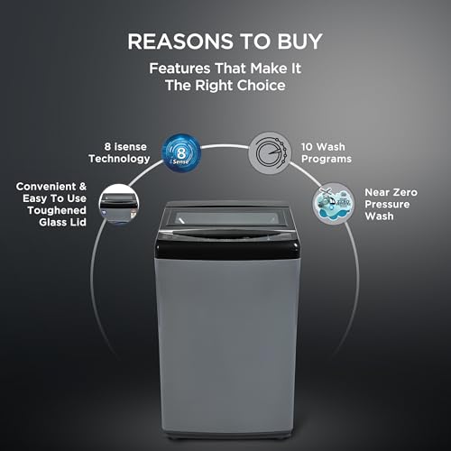 Image of Lloyd Neo Executive 7 kg 5 Star Fully Automatic Top Load Washing Machine |710 RPM | Detergent Storage Zone | 14 Wash Programs | In-Built Heater | Reload Function, GLWT705NORIG, Inox Grey)