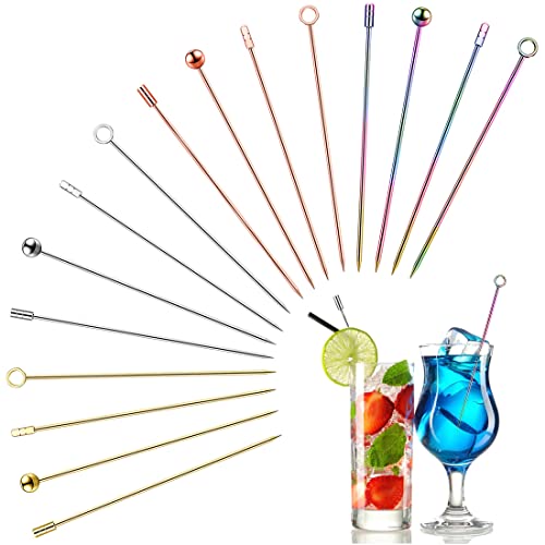 KOOKZ 16 Pezzi Bastoncini da Cocktail in Acciaio Inox, Riutilizzabili Stuzzicadenti Finger Food, Stuzzicadenti Cocktail per Decorazioni Cocktail, Barbecue, Frutta e Spuntini