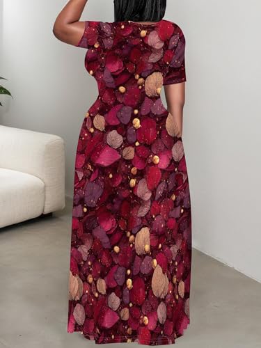 Image of PinkPatty Women's Plus Size Maxi Dresses Short Sleeve Sundress Summer T-Shirt Beach Long Dress with Pockets