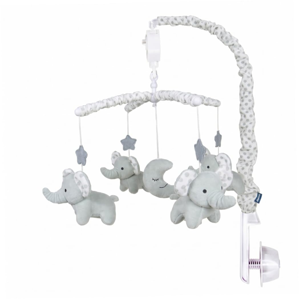 Tsawntd Mobiles, Cot Mobile, Sound & Sensory Baby Cot Mobile with Wind-Up Music Box Rotating Elephant Plush Toys for Newborns Boys Girls