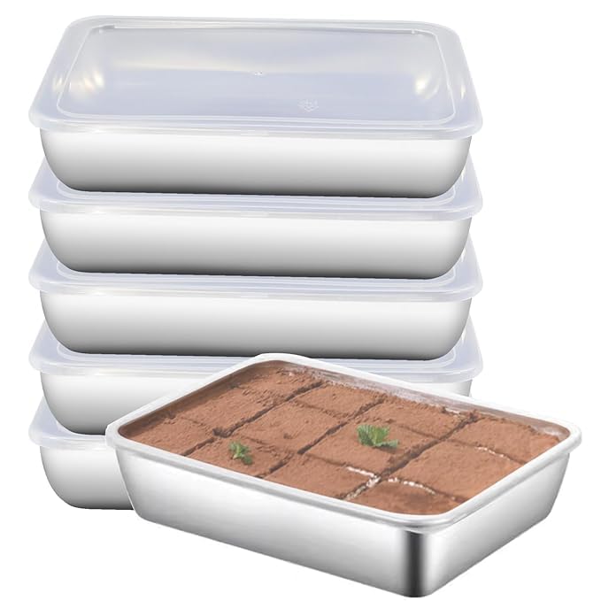 TARNENTTA Set of 3,Stainless Steel Rectangle Food Storage Box Container- Leak Plastic Lid Dishwasher Safe – Plastic Free -Clear Lid (3)