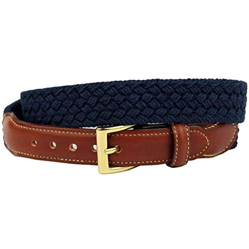 COUNTRY CLUB PREP Hall & Oates Woven Cotton Leather Tab Belt in Navy