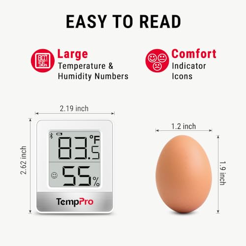 Image of TempPro TempAir 260FT Bluetooth Indoor Thermometer Hygrometer | Indoor Temperature and Humidity Monitor with App Alerts for Bedroom, Greenhouse, Nursery & Cellar, 2-Year Data Export
