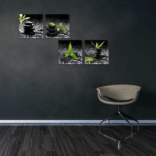 Zen Wall Art Painting Black And White Artwork For Walls Still Life Green Plant Bathroom Livingroom Canvas Picture Home Decor 16"X16" #TOP4