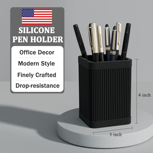 Aesthetic Pen Holder For Desk, Modern Silicone Pencil Holder, Stylish Office Desk Decor, Made of 5 mm Thickened Premium Silicone, Office Desk Organizer And Accessories (Black) | For Desk, Modern - Image 5