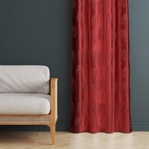 Image of Heavy Quality Punch Tree Curtains 5 Feet Long Set of 1 Pcs | Maroon Window Curtains for Living Room, Bedroom | Lightweight 5 Feet Long Drapes for Home Decoration