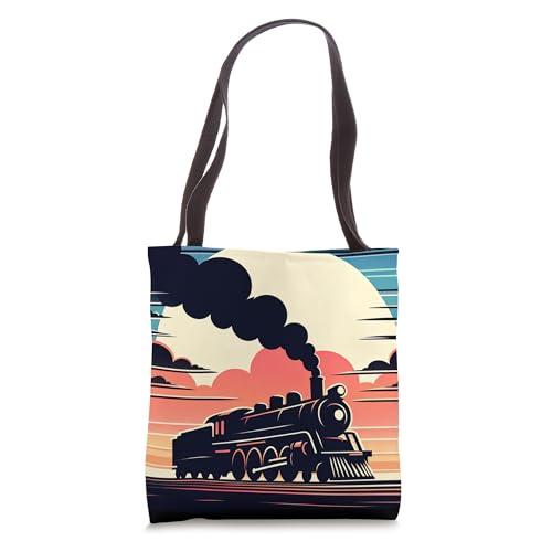 Vintage Steam Engine Train Locomotive Cool Sunset Railroad Tote Bag