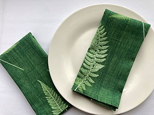 Fern Set Of 2 Leaf Print Napkins - 17 Inches Square - 100% Cotton Duck Canvas Fabric - Casual Nature Green - Hemmed - Homemade In Texas (17, Standard) #TOP1
