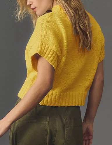 Image of Womens Mock Neck Cap Sleeve Sweater Vest Casual Solid Cropped Tank Tops Pullover Sweaters