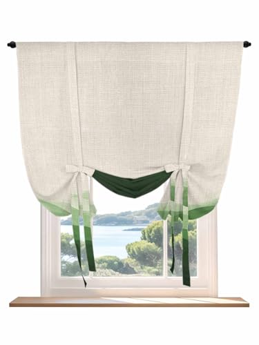 Tie Up Curtains for Windows Green Beige Ombre Roman Shade 52 x 45 Inch Bathroom Curtains Window Minimalist Ocean Waves Linen Rod Pocket Short Balloon Curtains for Living Room Kitchen Small Blinds