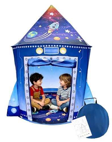 Tente Enfant Intérieur Extérieur Fusée Tente de Jeux Enfant Astronaute Espace pour Garçons Filles Tipi Jeu Pop-up Portatif avec Sac de Transport pour...