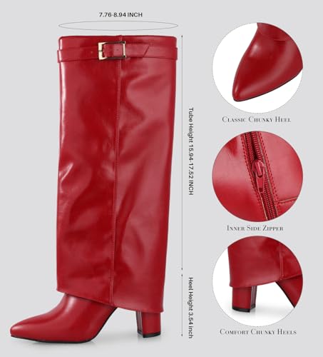Ankis Fold Over Knee High Boots for Women Chunky Heels Pointed toe with Side Zipper Long Tall Boots3