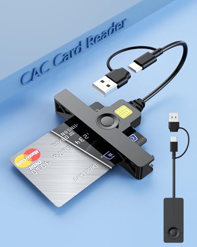 DNI USB-A/USB-C Smart ID Card Reader (2-in-1), FIPS 201/TAA ISO 7816 Class A/B/C, 13 cm Cable, Secure Login, Windows, macOS and Linux Compatible