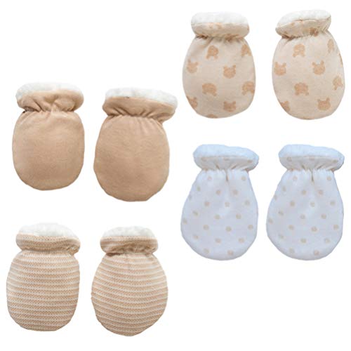 NUOBESTY 4 Pares de Luvas Anti-Riscos para Bebês Proteção para Recém-Nascidos Luvas de Algodão para