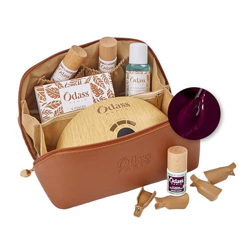 Odass Paris - Trousse Découverte Vernis Semi-Permanent Sans HEMA, Sans TPO & Vegan - Dépose Douce - Fabriqué en France - Lampe LED PRO + Base + Finition + Dissolvant + Pinces + 1 Teinte
