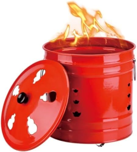 MoremoQQ 焼却炉 ドラム缶焼却炉 ステンレス鋼製 蓋付き 大容量 ドラム缶型 落ち葉・紙ごみ処理 三脚空気循環設計 火花防止 蓋・ハンドル付き 紙・落ち葉・木ゴミ用 燃焼バケツ 簡易焼却炉 防災 家庭用 (28cm)