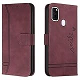 Lihondar Funda para Samsung Galaxy M30S / M21, Carcasa Samsung M30S / M21 con Tapa y Tarjetero Billetera, Capa Tipo Libro Flip Case Wallet, Telefono Cubrir Mvil Phone Cover Piel Protector (Rojo)