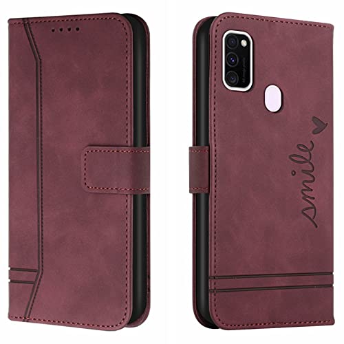 Lihondar Funda para Samsung Galaxy M30S / M21, Carcasa Samsung M30S / M21 con Tapa y Tarjetero Billetera, Capa Tipo Libro Flip Case Wallet, Telefono Cubrir Móvil Phone Cover Piel Protector (Rojo)