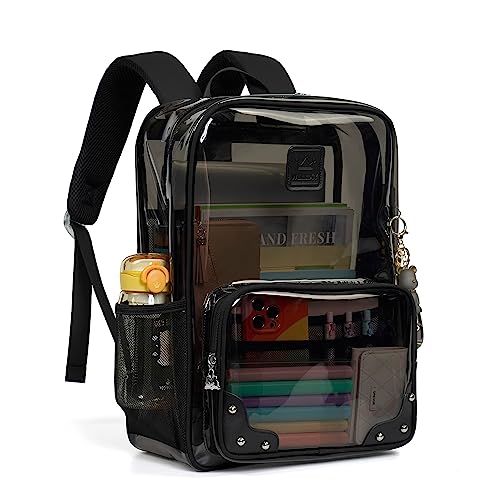 Caoroky knight Mochila transparente resistente TPU transparente para laptop universitário transparente para mulheres, homens e meninas, mochila escolar, Preto, standard size, Mochila casual