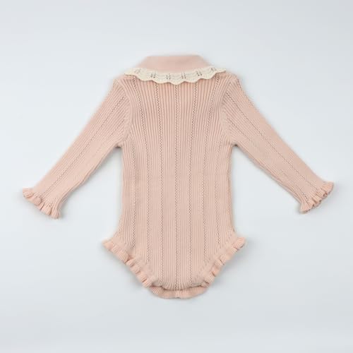 HOOLCHEAN Baby Girls Knitted Ruffled Bodysuit Infant Spring Autumn Long Sleeve Lapel Romper2