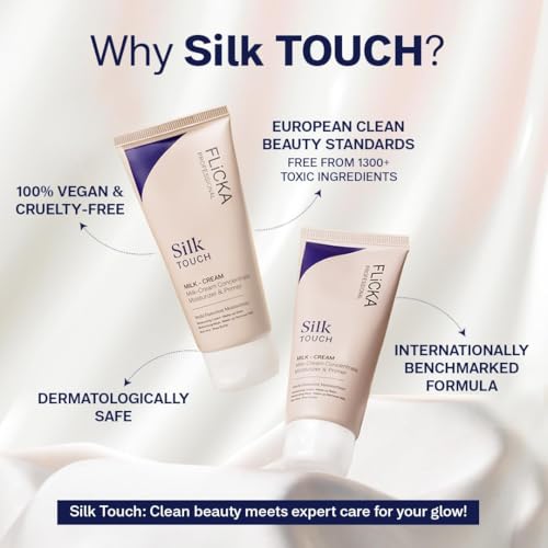 Image of FLiCKA Silk Touch 3 in 1 Moisturizer and Primer for Face | Hydrating, Lightweight, Long-Lasting | Pore Minimizer | Dermatologically Tested | All Skin Types | Makeup Base | 60g | Cruelty-Free (Pack of 1)