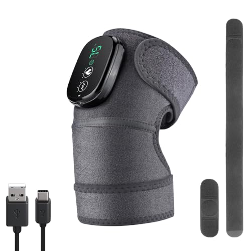 Joyzan Masseur de Genoux, Massage Genoux 3 in 1 Genouillère Chauffante Sans Fil Fonction de Vibrations Appareil Massage Pour Genou Épaule Coude Mollet 2 Ceinture D'extension Température à 3 Vitesses