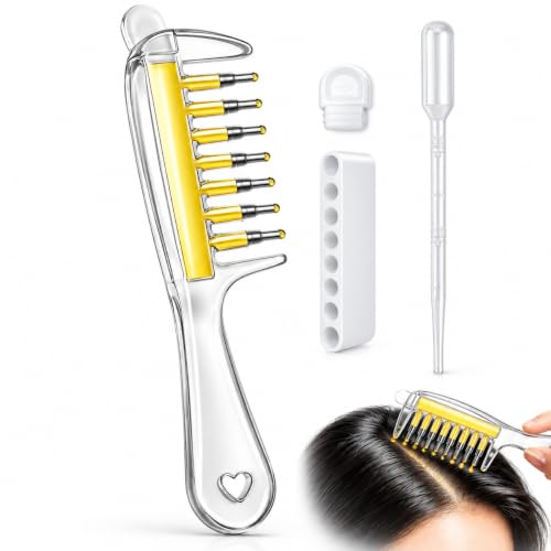 Hair Oil Applicator Comb, Refillable Scalp Massager & Liquid Dispenser with Storage Base, Even Oil Distribution Tool for All Hair Types & Growth Routines (Clear) Pack of 1