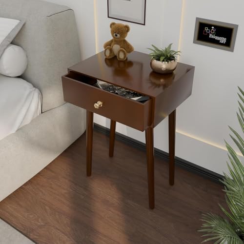 Image of End Table with Storage Rack Wooden Nightstand Bedside Table Storage Bookcase Nightstand Side End Table Living & Bed Rooms (Full Brown)