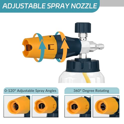 Image of Sooprinse Pressure Washer Foam Cannon with Short Pressure Washer Gun, Dual Connector Accessory, Snow Soap Attachment for Car Wash, 5 Nozzles Tips with 1 /4 inch Quick Connect， 4000 PSI