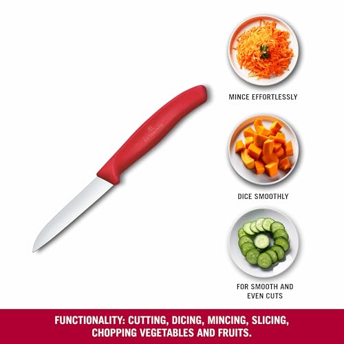 Image of Victorinox Swiss Made Stainless Steel Swiss Classic Paring Knife, 8cm Kitchen Knife for Vegetable Cutting and Chopping, Classic Red | Kitchen Tools & Items | 6.7401.C1